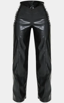 Petite Dipped Front Waist Faux Leather Pants-PrettyLittleThing New