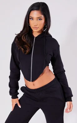 Online PrettyLittleThing Petite Dipped Hem Hoodie Black