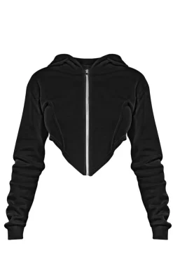 Online PrettyLittleThing Petite Dipped Hem Hoodie Black