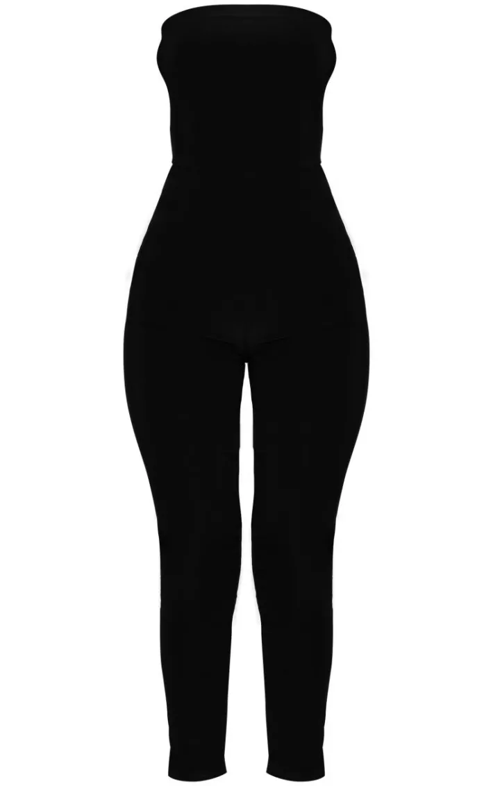 Petite Black Double Layer Bandeau Straight Leg Jumpsuit
