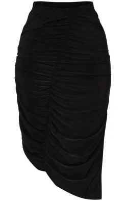 Sale PrettyLittleThing Petite Double Slinky Asymmetric Midi Skirt Black