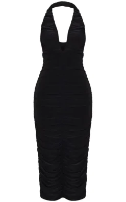 Petite Double Slinky Plunge Midi Dress-PrettyLittleThing New