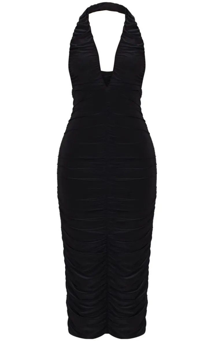 Petite Double Slinky Plunge Midi Dress-PrettyLittleThing New