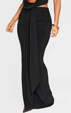 Best PrettyLittleThing Petite Drape Detail Maxi Skirt Black