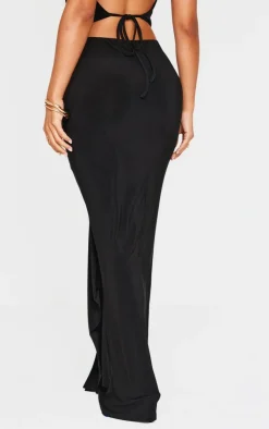 Best PrettyLittleThing Petite Drape Detail Maxi Skirt Black