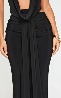 Best PrettyLittleThing Petite Drape Detail Maxi Skirt Black