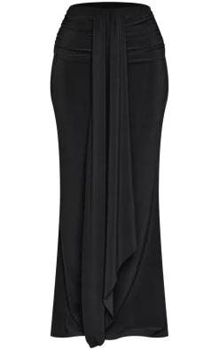 Best PrettyLittleThing Petite Drape Detail Maxi Skirt Black