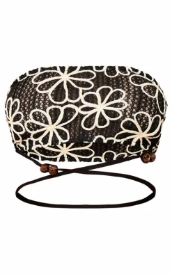Online PrettyLittleThing Petite Embroidered Flower Bandeau Top Black