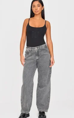 Petite Black Embroidered Strappy Bodysuit