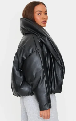 PrettyLittleThing Puffer Jackets*Petite Exaggerated Collar PU Puffer Coat