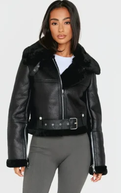 PrettyLittleThing Aviator Jackets*Petite Faux Leather Aviator Jacket
