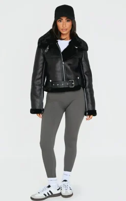 PrettyLittleThing Aviator Jackets*Petite Faux Leather Aviator Jacket
