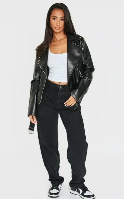 PrettyLittleThing Faux Leather Jackets*Petite Faux Leather Zip Detail Biker Jacket