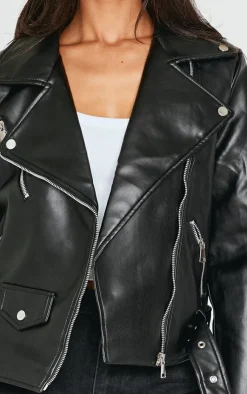 PrettyLittleThing Faux Leather Jackets*Petite Faux Leather Zip Detail Biker Jacket
