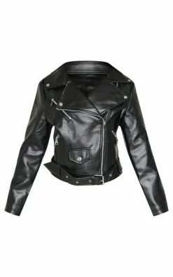 PrettyLittleThing Faux Leather Jackets*Petite Faux Leather Zip Detail Biker Jacket