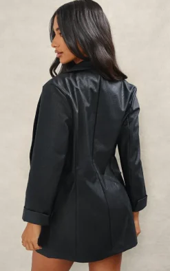 PrettyLittleThing Faux Leather Jackets*Petite Faux Leather Oversized Blazer