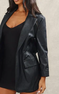PrettyLittleThing Faux Leather Jackets*Petite Faux Leather Oversized Blazer