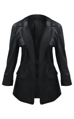 PrettyLittleThing Faux Leather Jackets*Petite Faux Leather Oversized Blazer