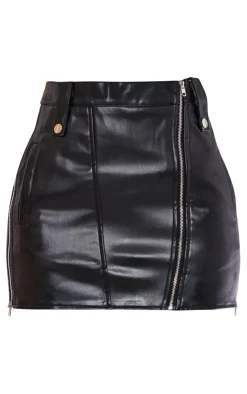 Best PrettyLittleThing Petite Faux Leather Zip Detail Mini Skirt Black