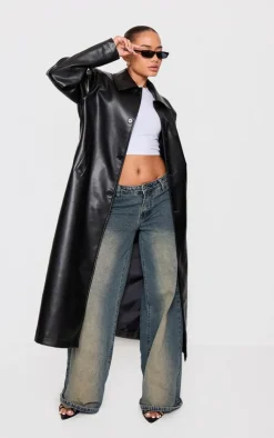 PrettyLittleThing Trench Coats*Petite Faux Leather Maxi Trench Coat