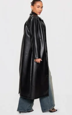 PrettyLittleThing Trench Coats*Petite Faux Leather Maxi Trench Coat