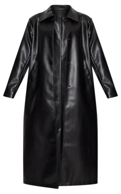 PrettyLittleThing Trench Coats*Petite Faux Leather Maxi Trench Coat