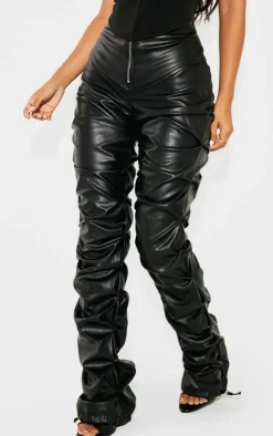 Petite Faux Leather Zip Front Ruched Detail Skinny Pants-PrettyLittleThing Best