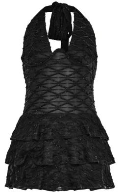 Petite Glitter Detail Ruffle Mini Dress-PrettyLittleThing Sale