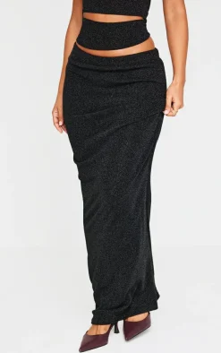 Discount PrettyLittleThing Petite Glitter Maxi Skirt Black