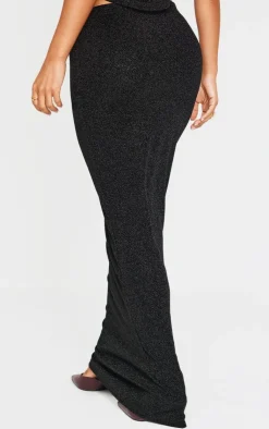 Discount PrettyLittleThing Petite Glitter Maxi Skirt Black