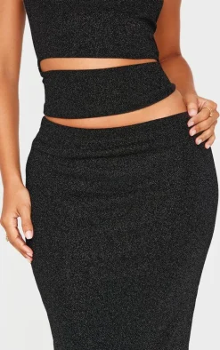 Discount PrettyLittleThing Petite Glitter Maxi Skirt Black
