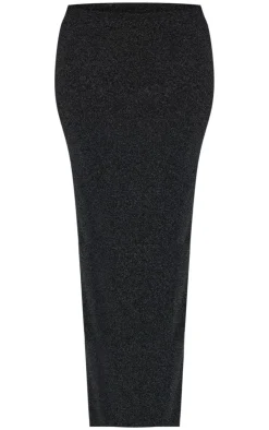 Discount PrettyLittleThing Petite Glitter Maxi Skirt Black