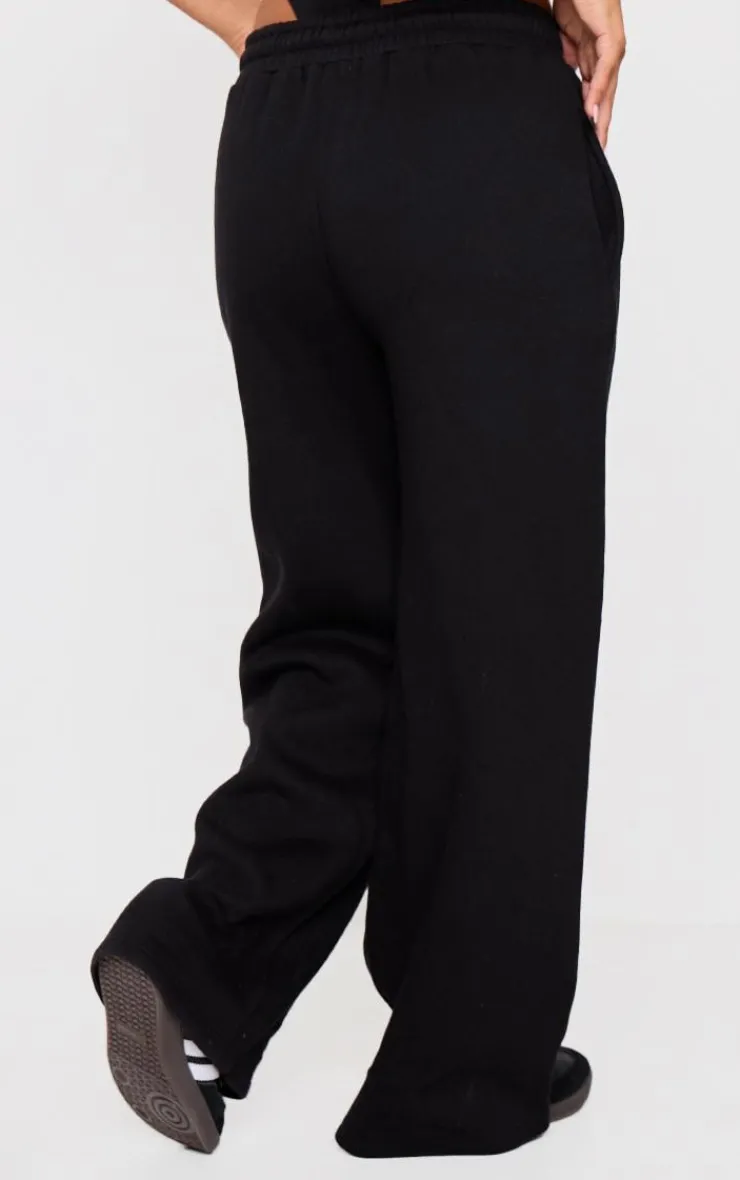 Hot PrettyLittleThing Petite Graphic Detail Wide Leg Sweatpants Black