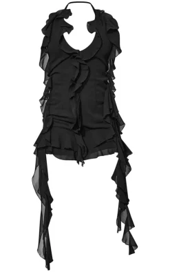 Petite Halter Neck Frilled Mini Dress-PrettyLittleThing New
