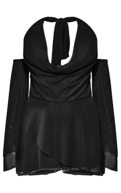 Petite Halterneck Long Sleeve Romper-PrettyLittleThing Online