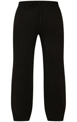 Sale PrettyLittleThing Petite Knit Wide Leg Pants Black
