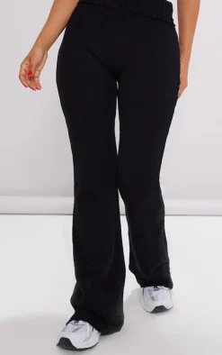 Petite Black Knitted Fold Over Flared Pants