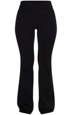 Petite Black Knitted Fold Over Flared Pants