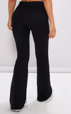 Petite Black Knitted Fold Over Waist Flared Pants