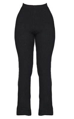 Outlet PrettyLittleThing Petite Knitted Rib High Waisted Skinny Flares Black