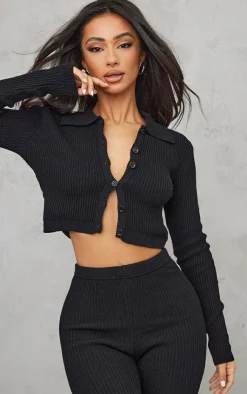 PrettyLittleThing Cardigans*Petite Knitted Rib Cropped Cardigan