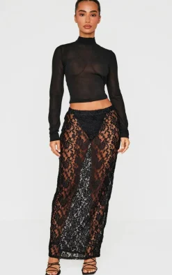 New PrettyLittleThing Petite Lace Maxi Skirt Black