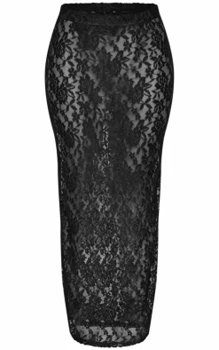 New PrettyLittleThing Petite Lace Maxi Skirt Black