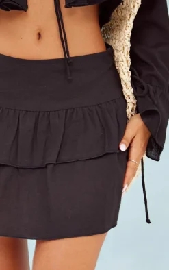 Clearance PrettyLittleThing Petite Linen Look Frill Detail Mini Skirt Black
