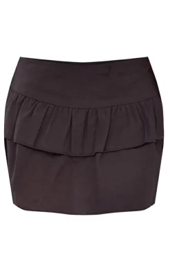 Clearance PrettyLittleThing Petite Linen Look Frill Detail Mini Skirt Black
