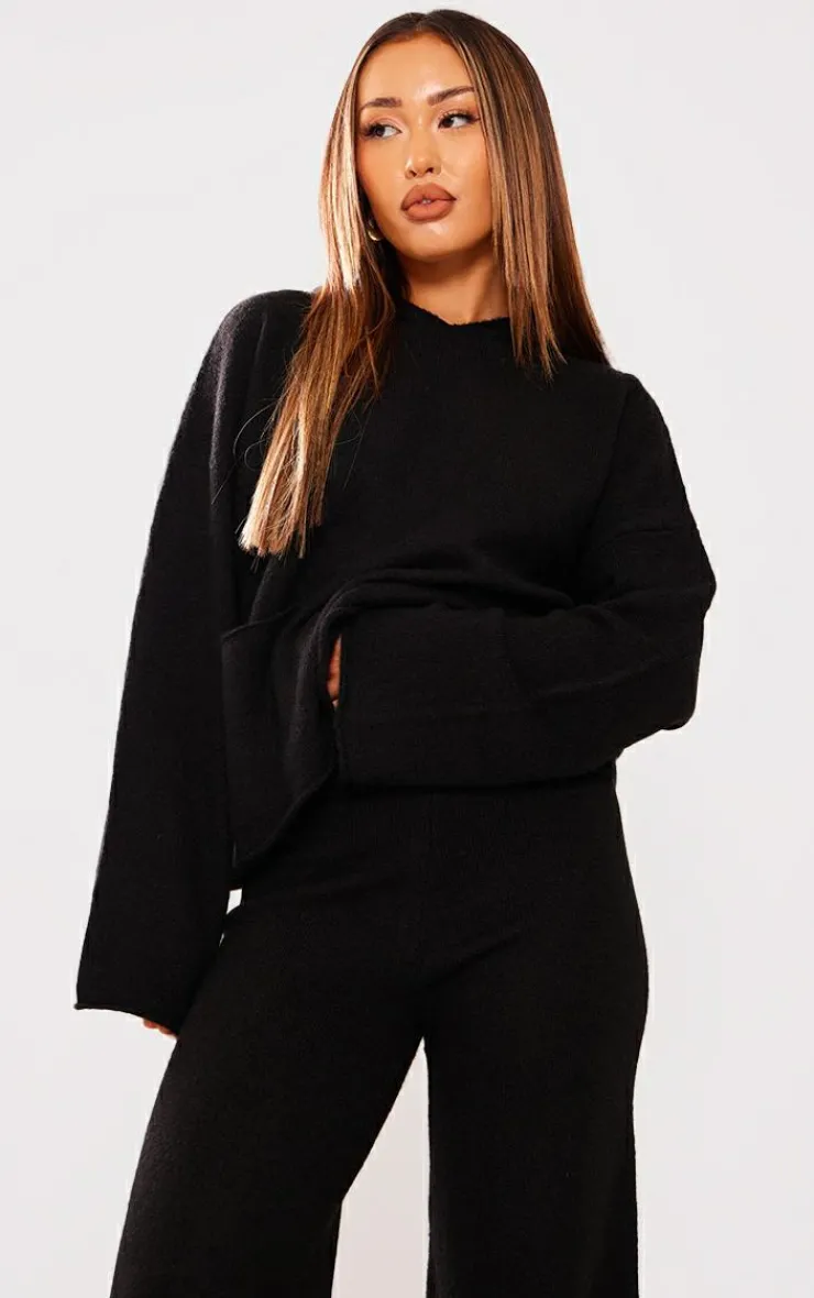 PrettyLittleThing Knitted Two Piece Sets*Petite Luxe Knit Pocket Hooded Sweater