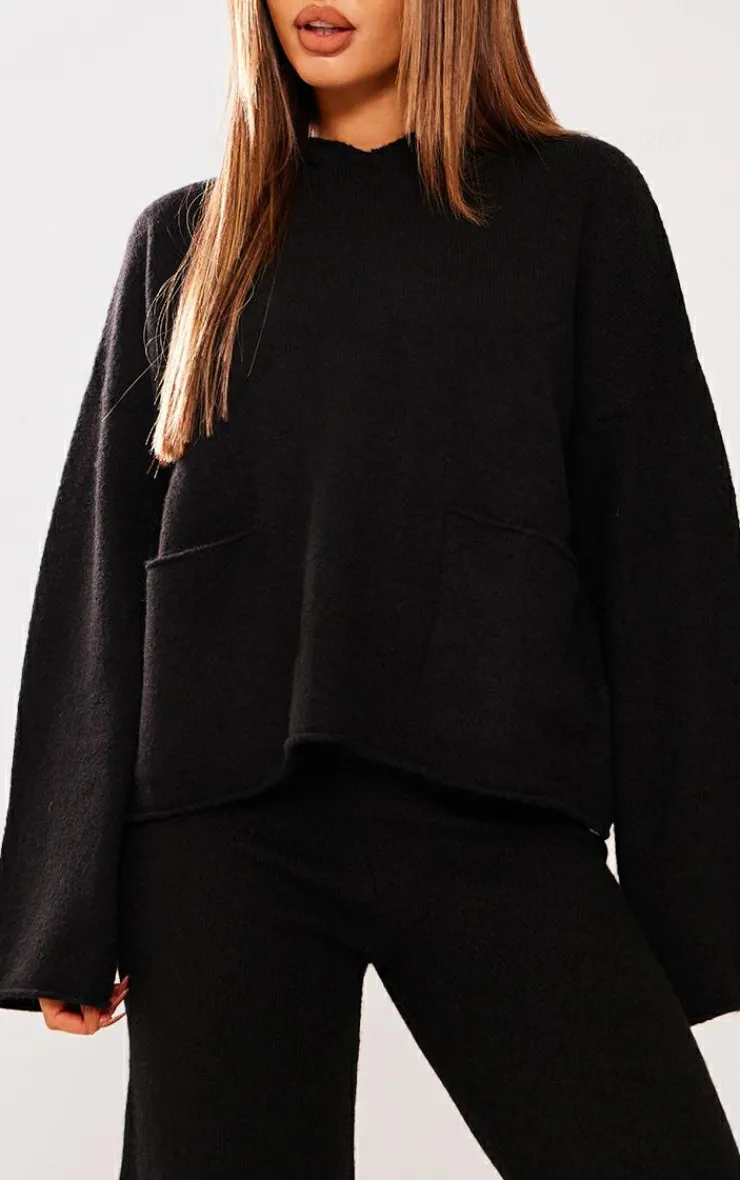 PrettyLittleThing Knitted Two Piece Sets*Petite Luxe Knit Pocket Hooded Sweater