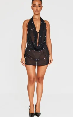 Petite Mesh Embellished Mini Dress-PrettyLittleThing