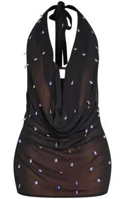 Petite Mesh Embellished Mini Dress-PrettyLittleThing