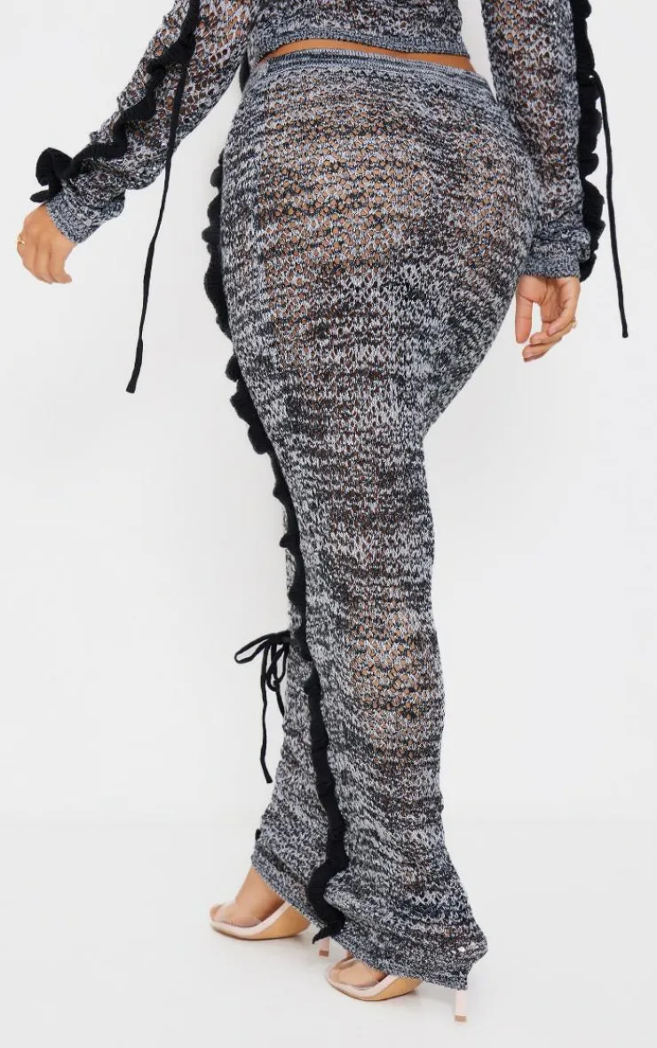 Best PrettyLittleThing Petite Open Knit Frill Detail Maxi Skirt Black